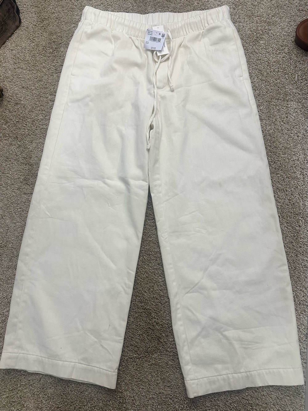 American Eagle Cream Elastic Waist Drawstring Wide Leg Pants Size M NWT